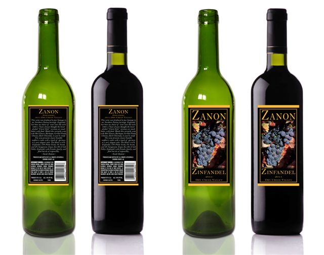 Zanon Zinfandel, front and back labels
